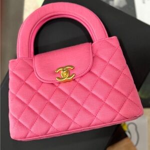 Small Kelly shopper dark pink jersey brushed gold hardware